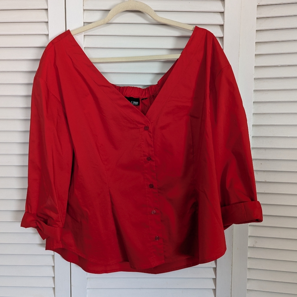 7th Ave Design Studio Red Puff Sleeve Blouse